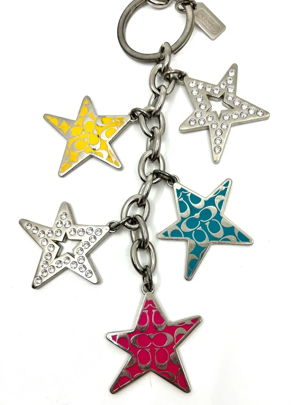 Coach Large Star Keychain Silver Tone Dangle Rhinestone Bag Charm Keychain Y2K